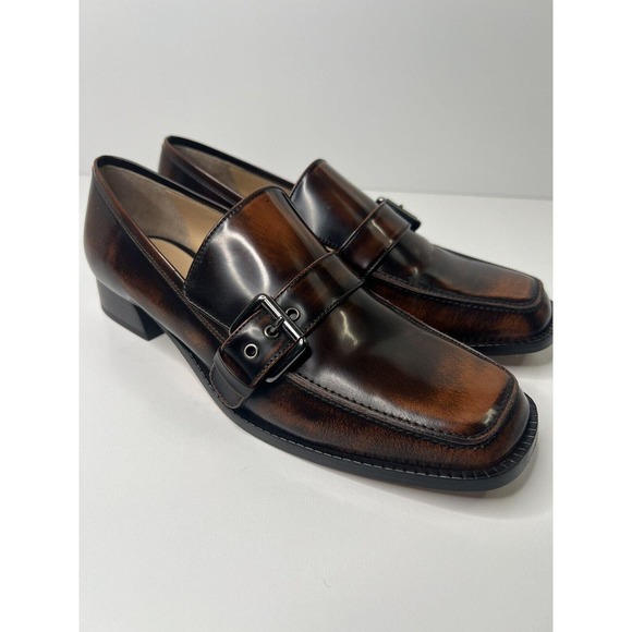 M.Gemi Scuola Loafer Brown Patina Leather Buckle Square Toe Low Heel Women's 41 - Picture 6 of 16